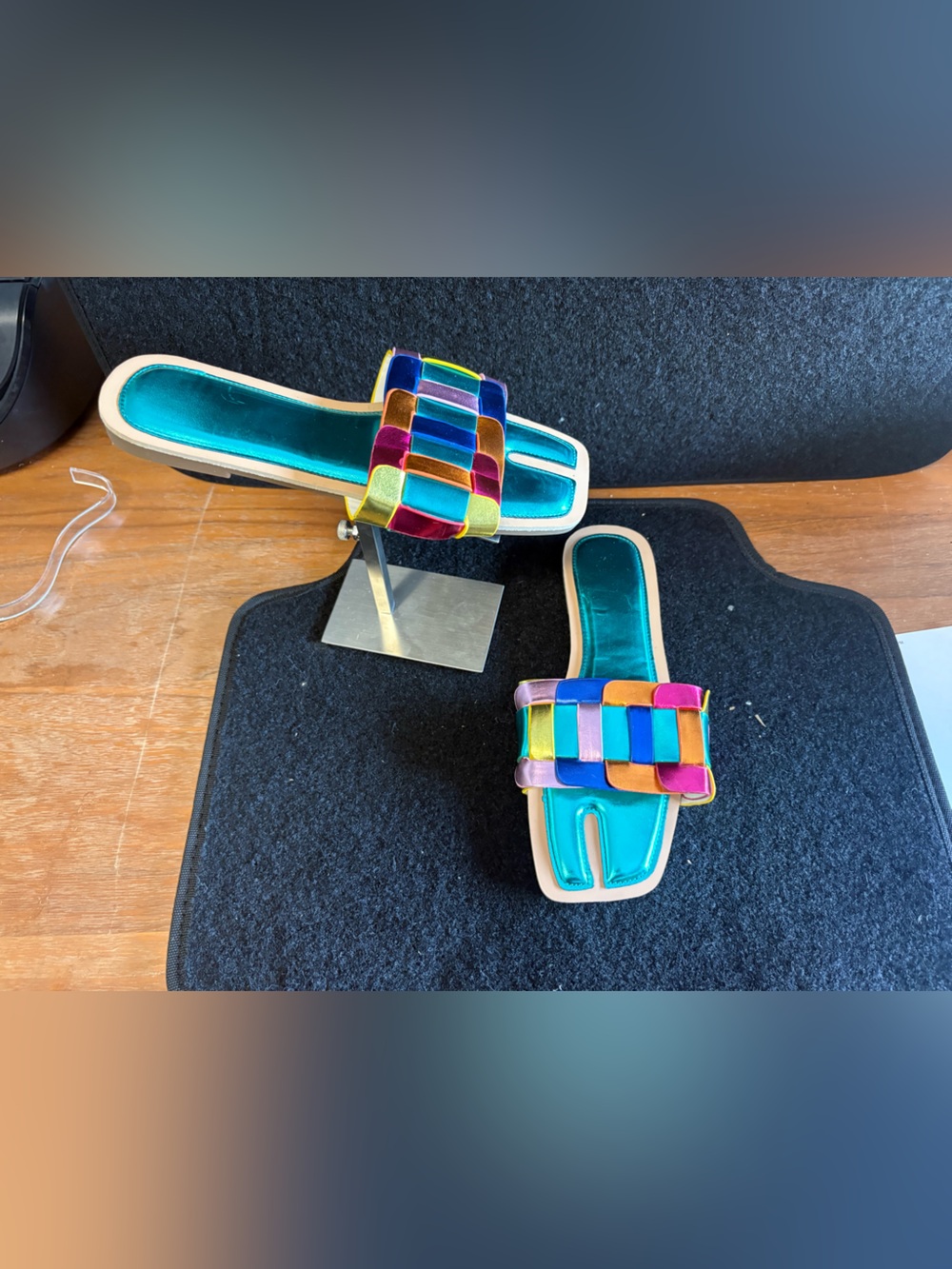 🌈 Colorful Woven Square Toe Slide Sandals Size 7.5-8 NWOT 🌈